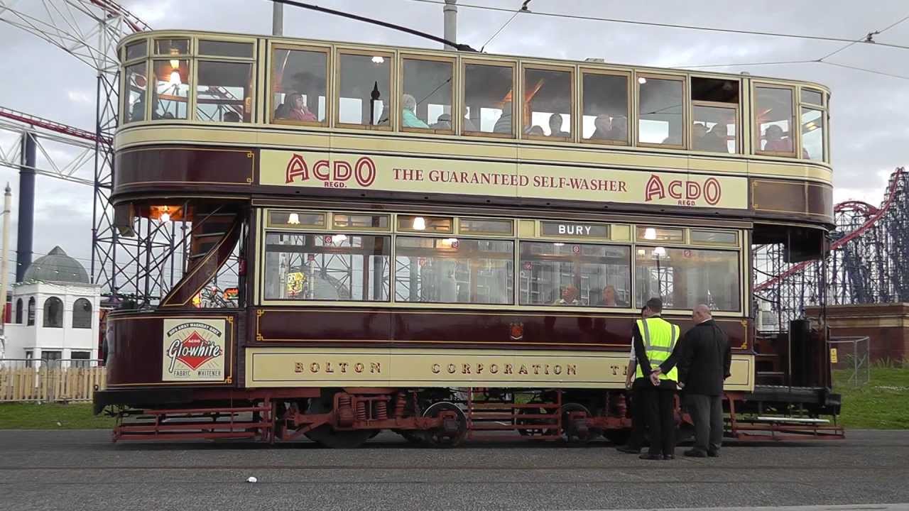 Bolton 66 vintage tram ride in Blackpool 2012 illuminations