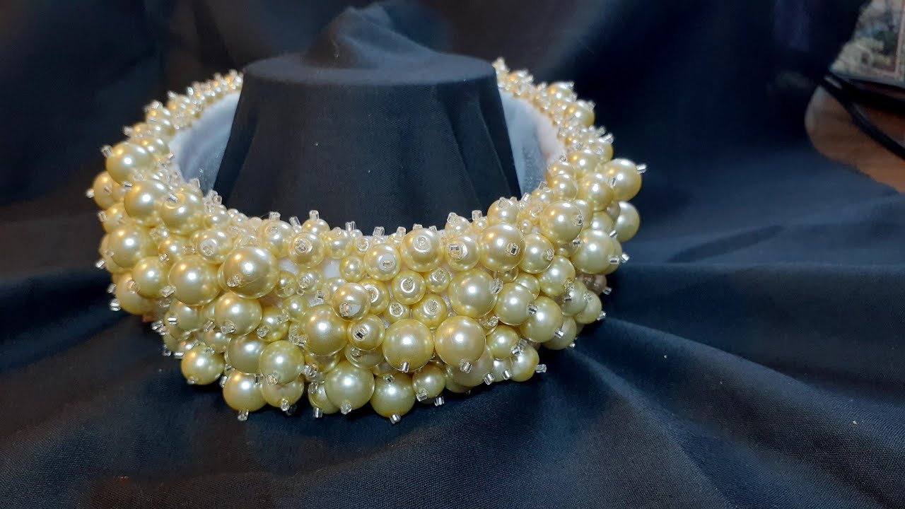 Tiara o diadema decorada con perlas y chaquiras /DIY/pearl headband v#249
