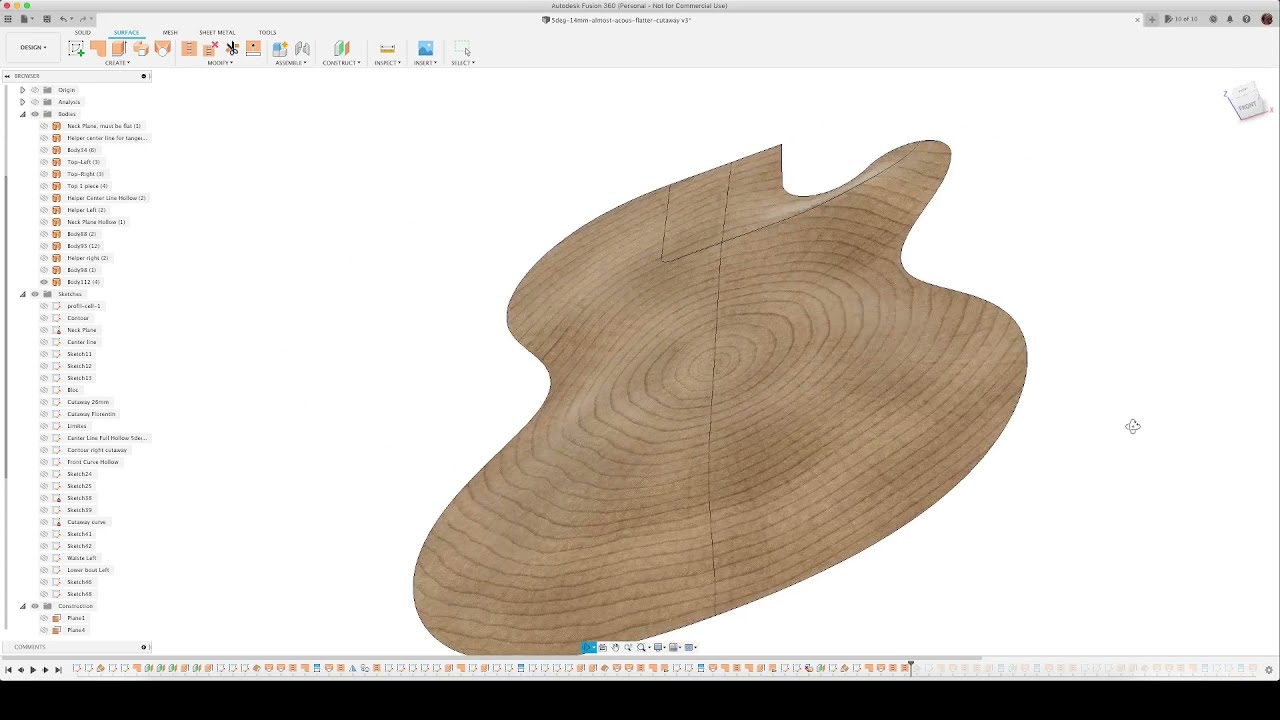 Archtop guitar surface modeling with Fusion 360 (loft tool) - Update - Neck Plane