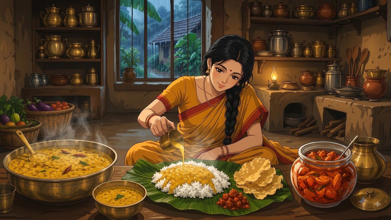 A Peaceful Rainy Day in 1990s Indian Village 🌧️ | Cooking, Rain & Simple Living | Ghibli Style ASMR