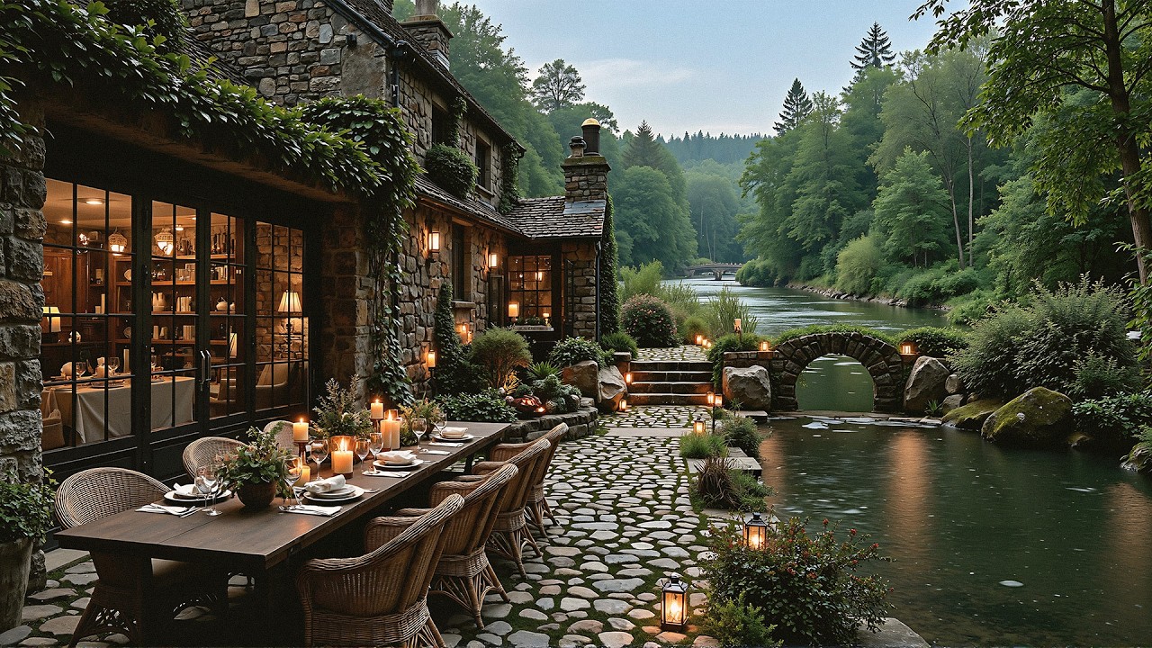 Tranquil Breakfast Jazz by the River - Soothing Countyard Ambience for Peaceful Moments