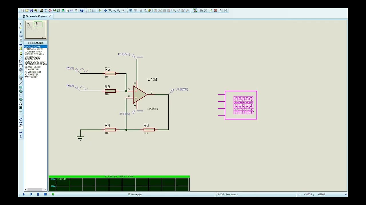 Diagrama de Bode (respuesta en frecuencia) y Análisis de Fourier (espectro) en Proteus