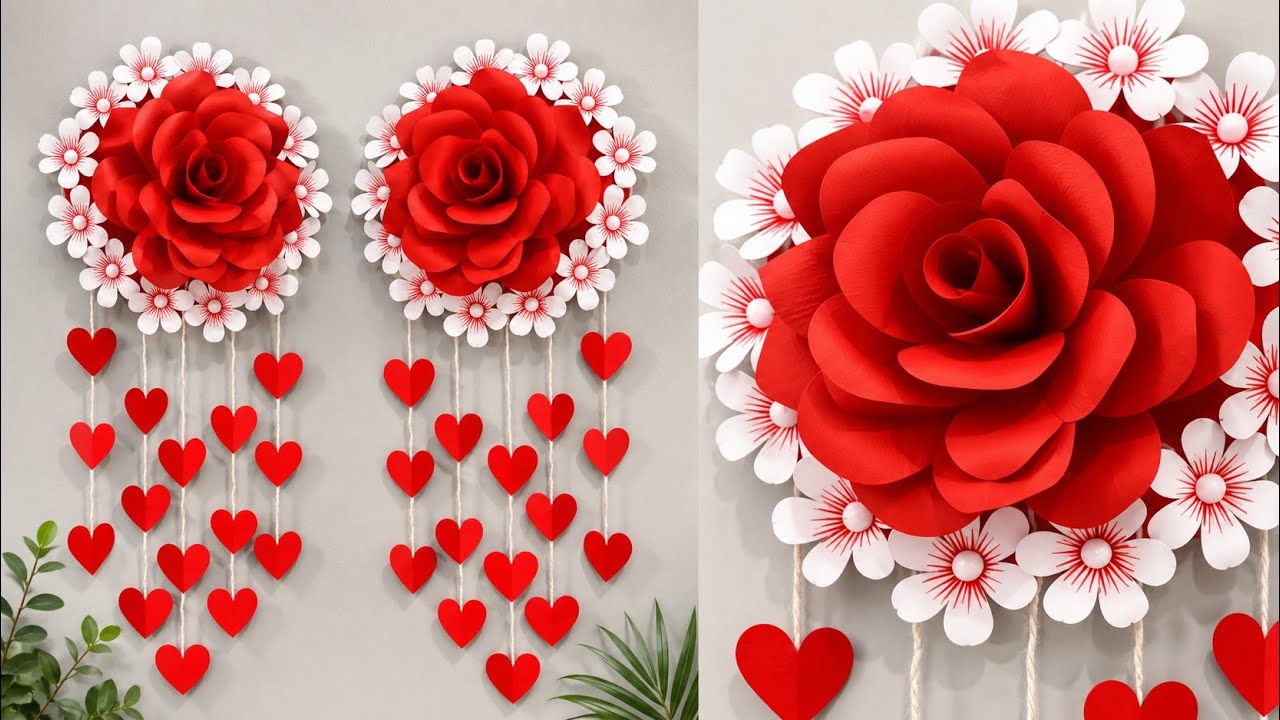 Easy paper craft wall hanging | Rose paper flower wall decor | Diy Room decor | Home decor ideas