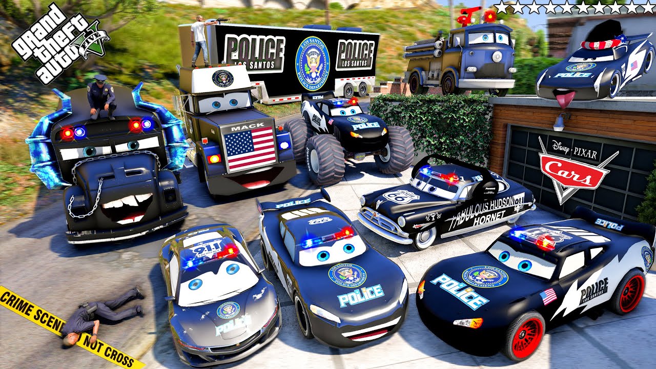 GTA V - Stealing Disney McQueen Police SuperCars with Franklin! | (Real Life Cars #100)