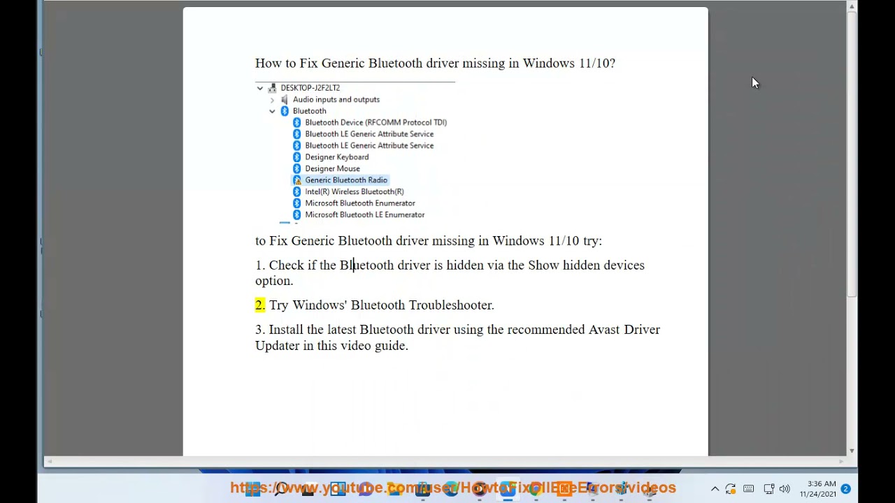 Исправление проблемы отсутствия универсального драйвера Bluetooth в Windows 11/10/8/7