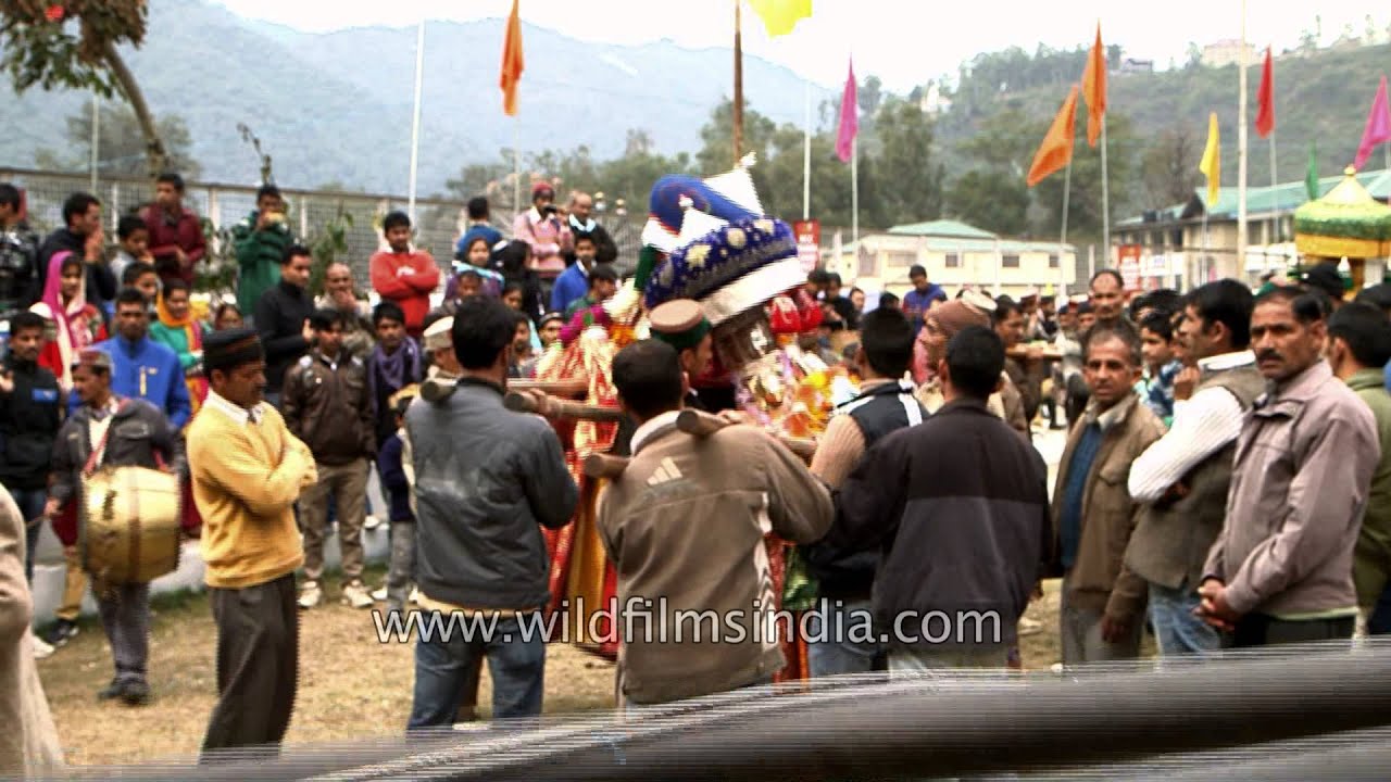 Devotees swing the palanquin of deities during the Jaleb procession