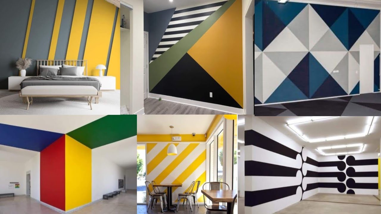 50 geometric wall painting designs ideas | geometric accent wall paint | 3d wall painting designs