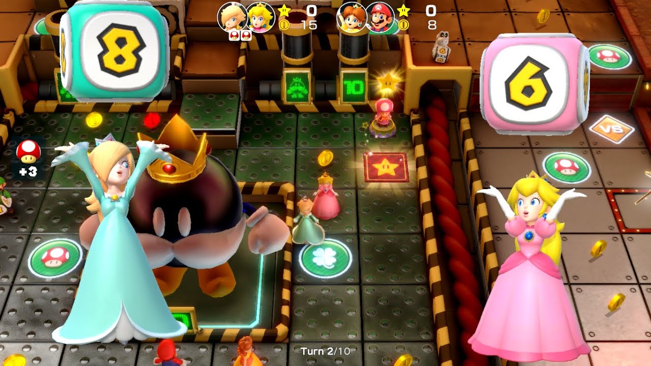 Super Mario Party - Rosalina and Peach vs Daisy and Mario - Gold Rush Mine