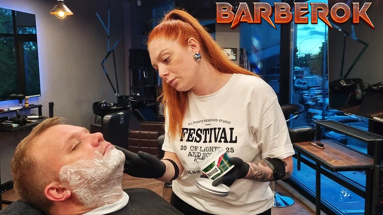 💈✂ Queen of the Blade 👑 Stunning Redhead Barber Ekaterina Gives Alex a Legendary Shave