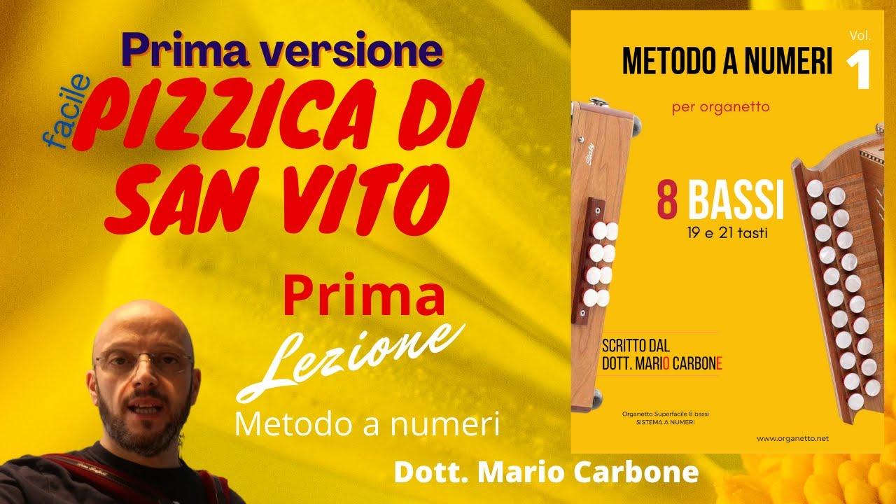 Lezione di organetto - 1a Lezione - Pizzica di San Vito - Prima versione - FACILE - 8 bassi numeri