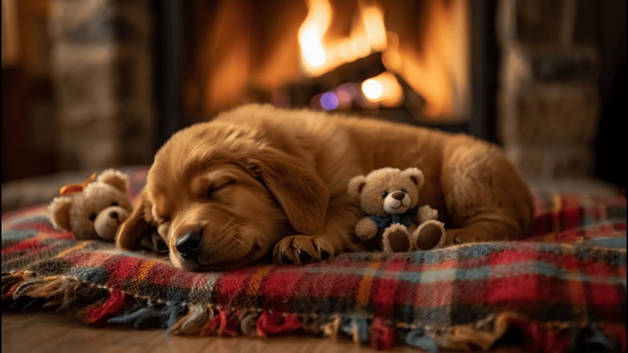 🐾 Затишний сон цуценяти біля каміну — тепло, спокій і ніжність