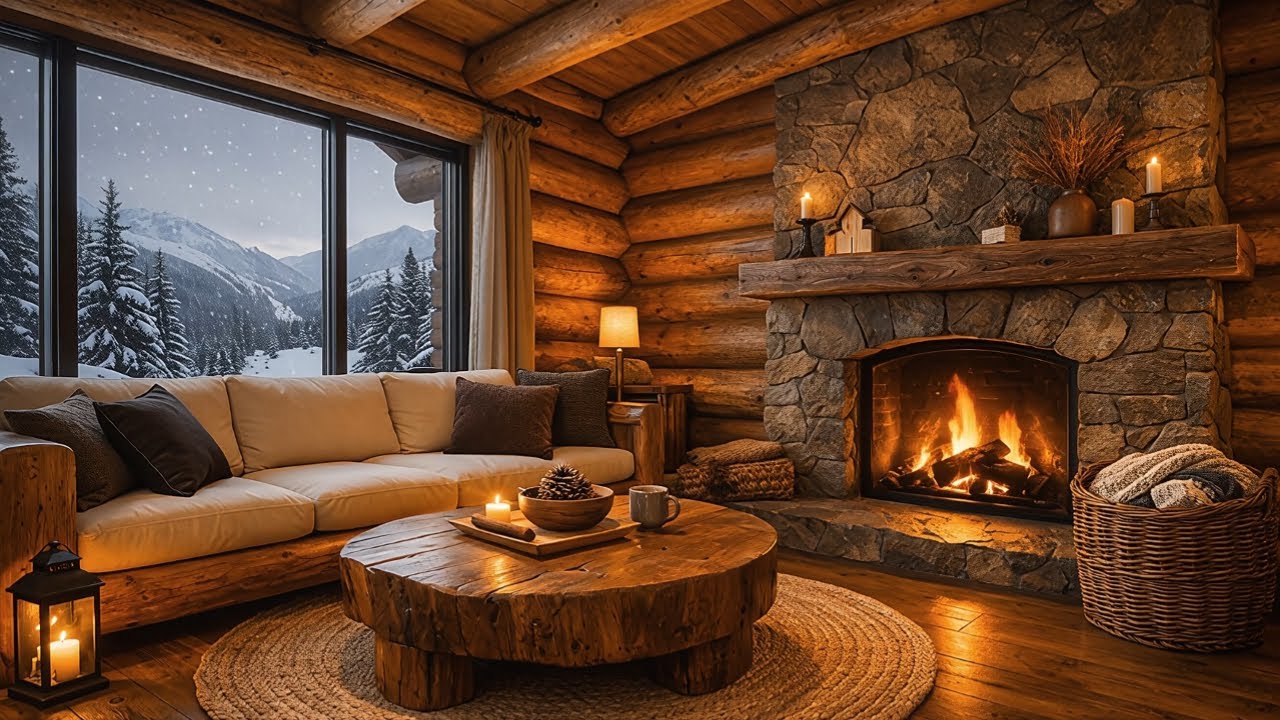 🔥Relaxing Music by Fireplace  ❄️Cozy Winter Ambience with Falling Snow #049