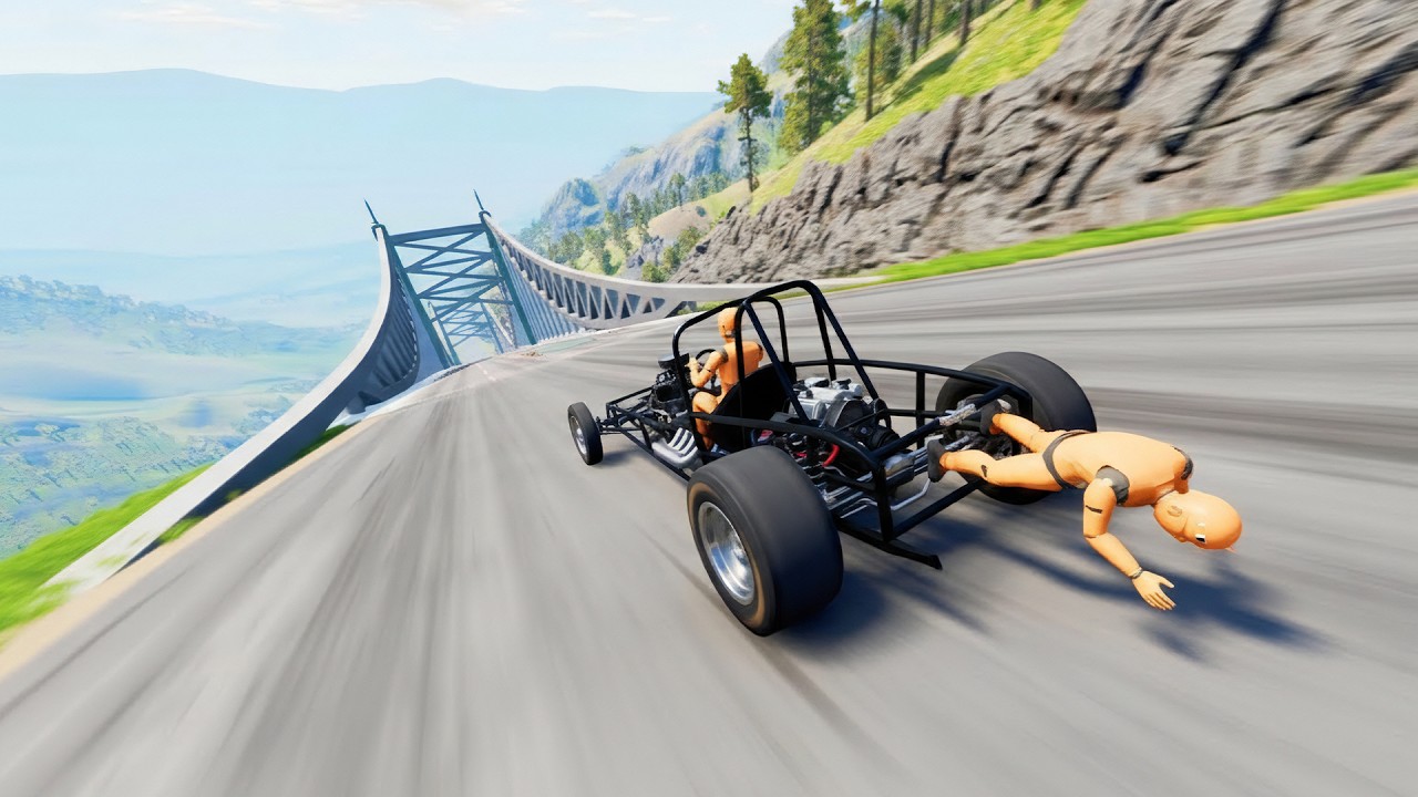 Full Throttle INSANE Long Downhill lane | BeamNG drive Realistic Crashes & Speed Test #32