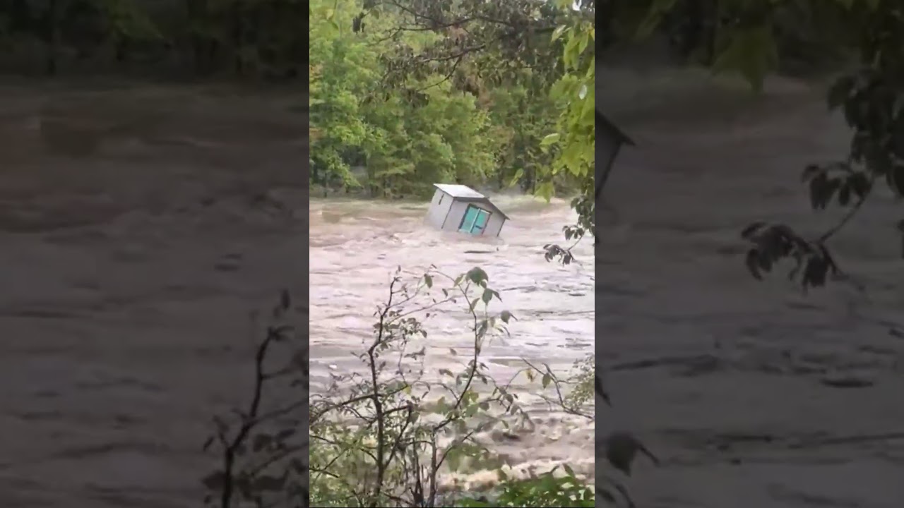 Flood sweeps away little house