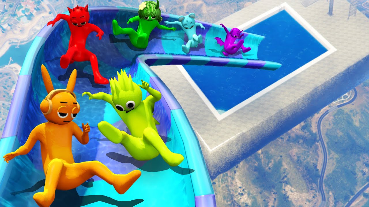 GTA 5 Incredibox Sprunki Crew Ultimate Watersliding Ragdolls into Giant Water Pool