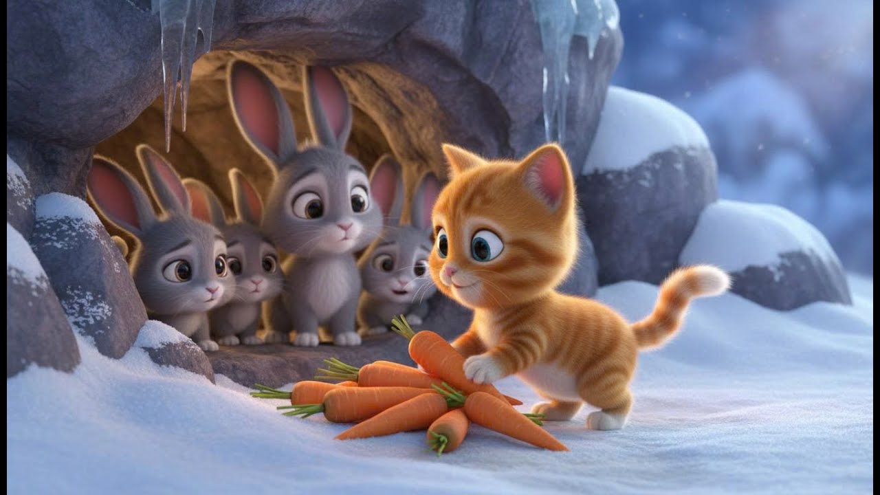 Winter Miracle: Sunny - the cat who helps the Poor Rabbit Family – Sharing in a Poor Winter