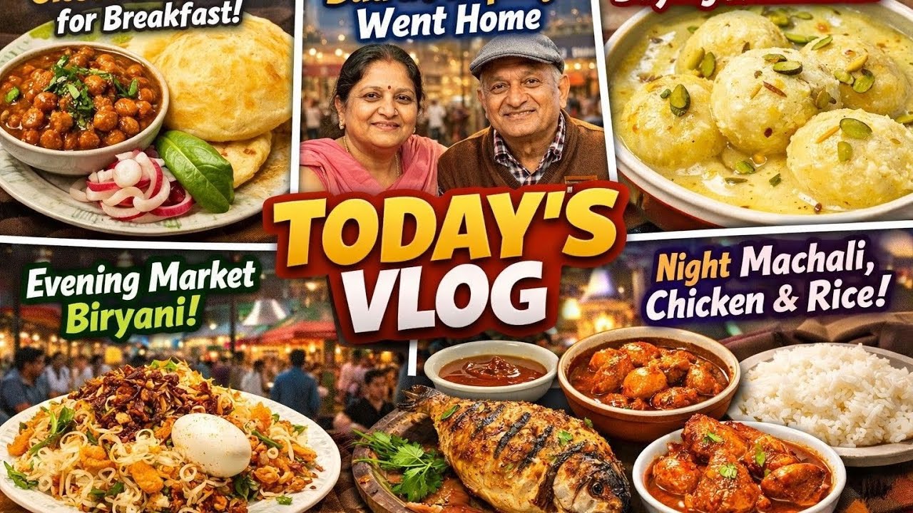 Foodie Day Vlog 🍽️ Chole Bhature, Rasmalai, Biryani & Night Machli Chicken Rice!”...