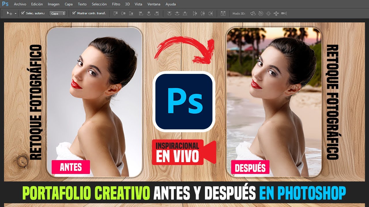 Crear Portafolio Creativo Antes y Después Retoque Fotográfico en Photoshop.