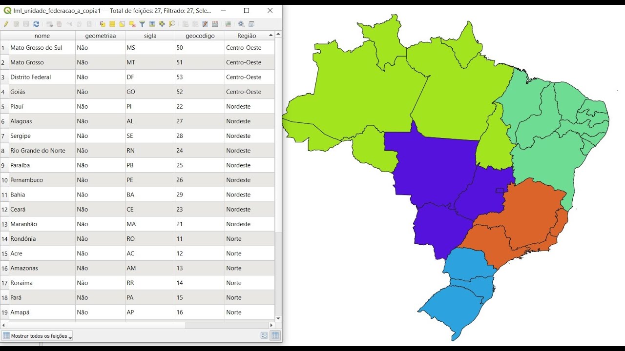 Videoaula 24: Tabela de atributos dos shapefiles no QGIS - selecionar, preencher, concatenar e unir