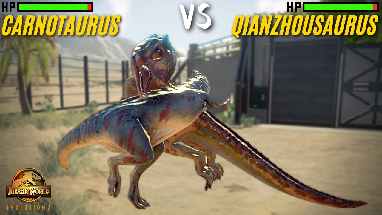 Carnotaurus vs Qianzhousaurus - Who is Stronger? Jurassic World Evolution 2 | JWE2