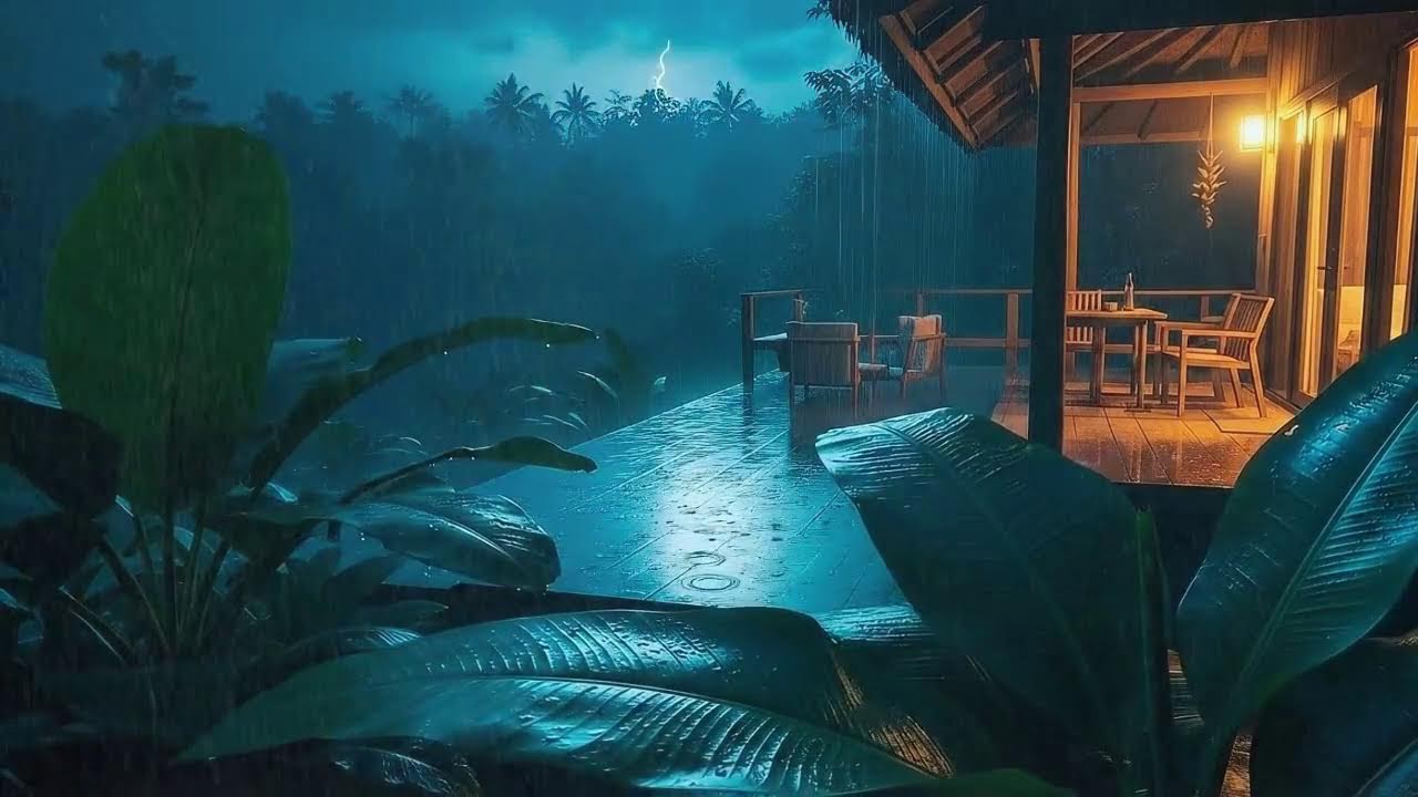 Quick Sleep with Soft Rain and Rolling Thunder Echo at Cabin Terrace 🌧️