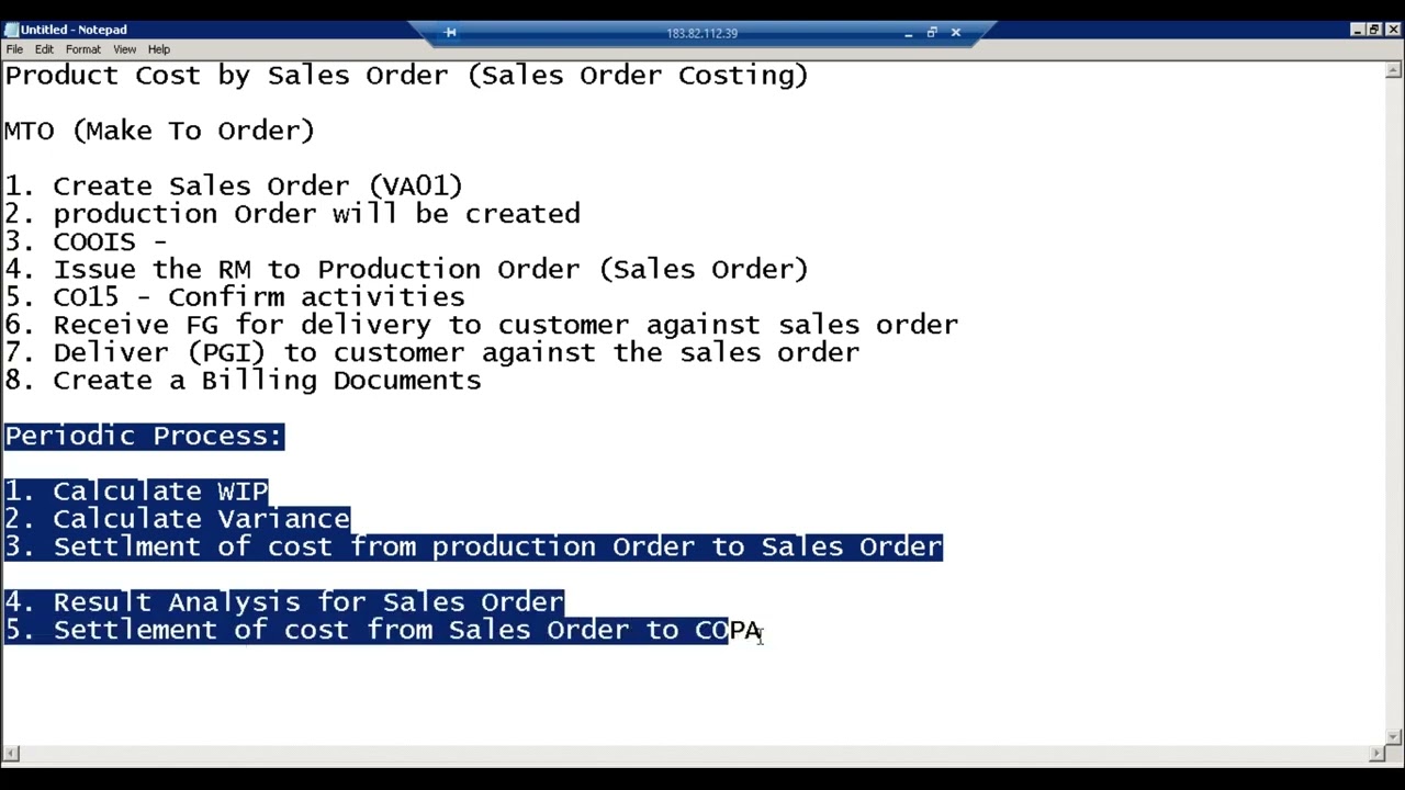 Product cost by Sales Order