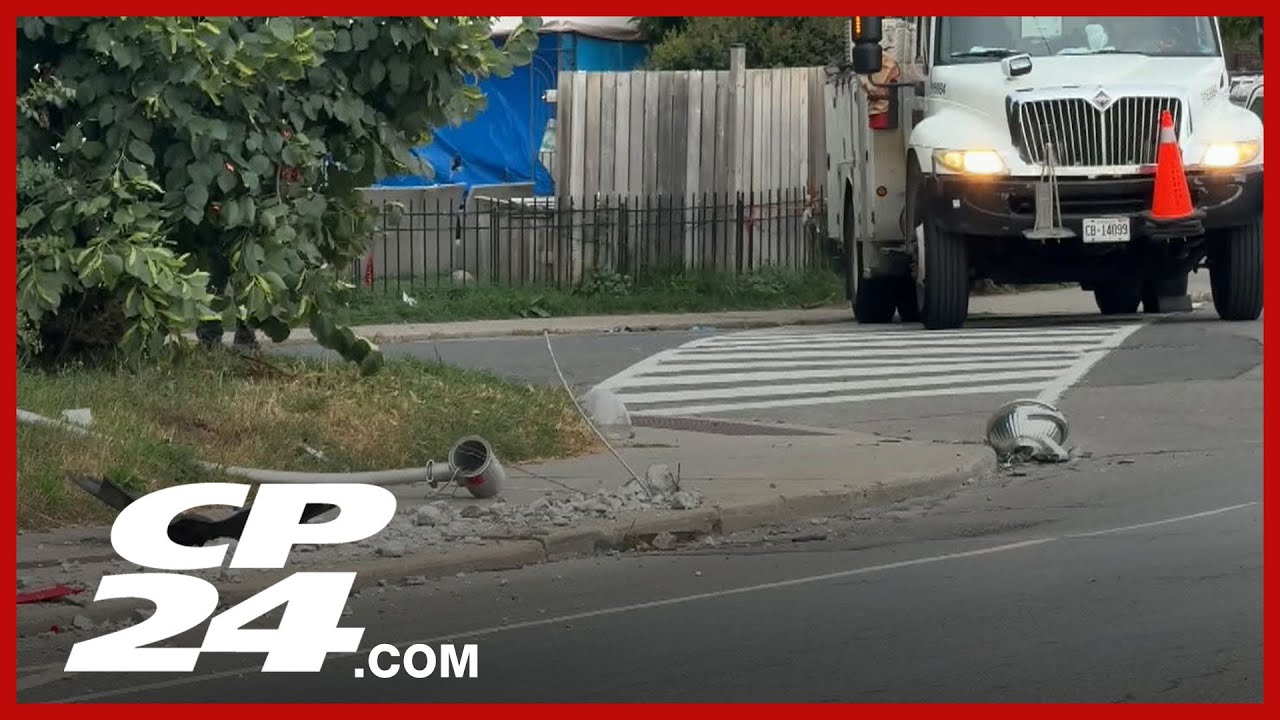 Two people injured after being hit by falling concrete pole in Leslieville