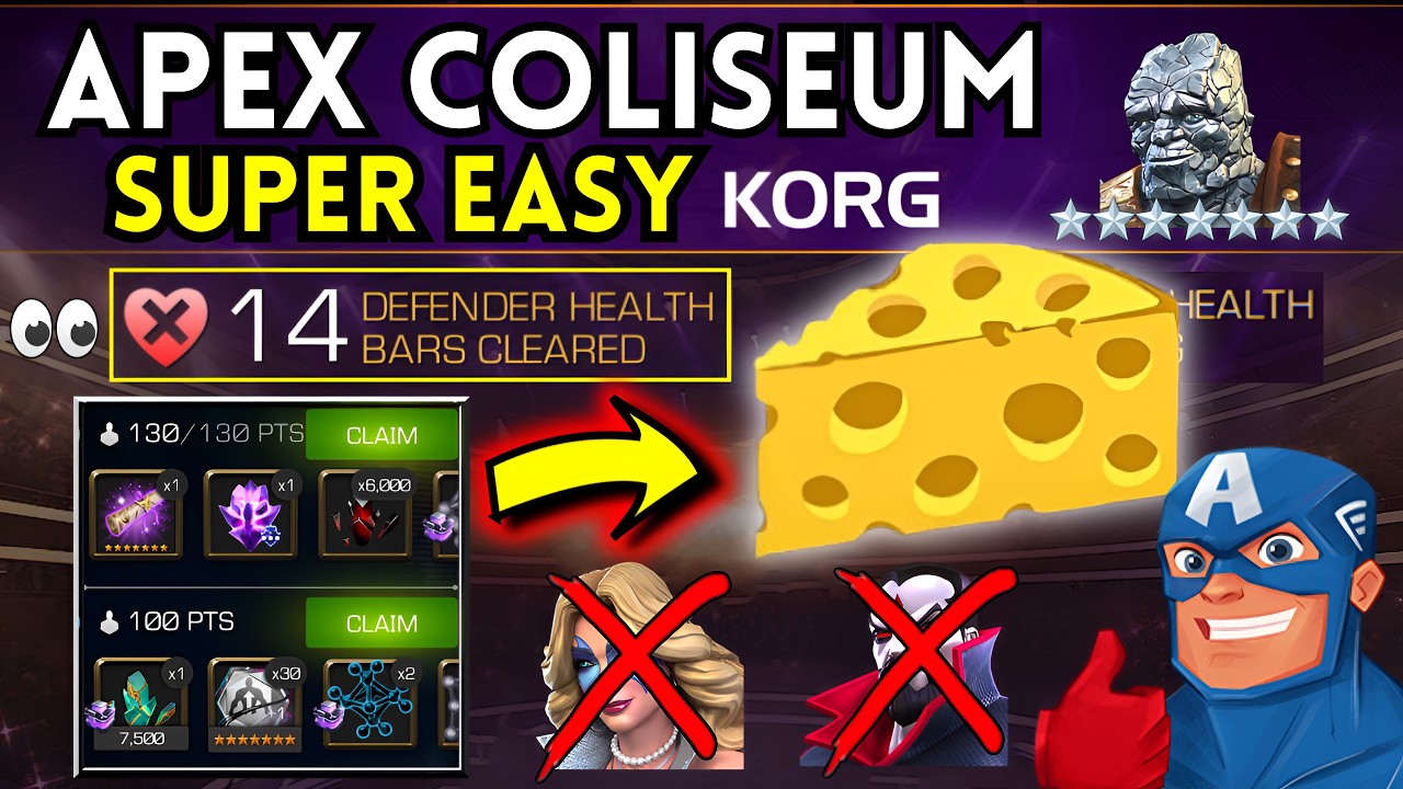 BRUTAL KORG CHEESE! How to EASILY Clear 14 Bars?! Apex Coliseum MCOC