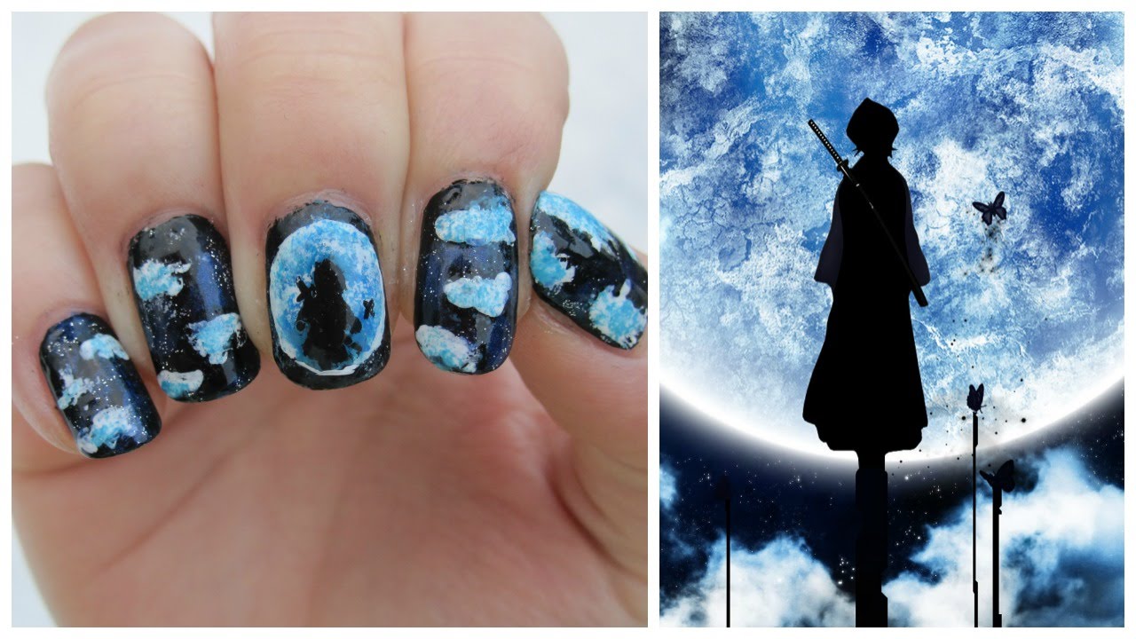 Bleach: Kuchiki Rukia moon silhouette nail art