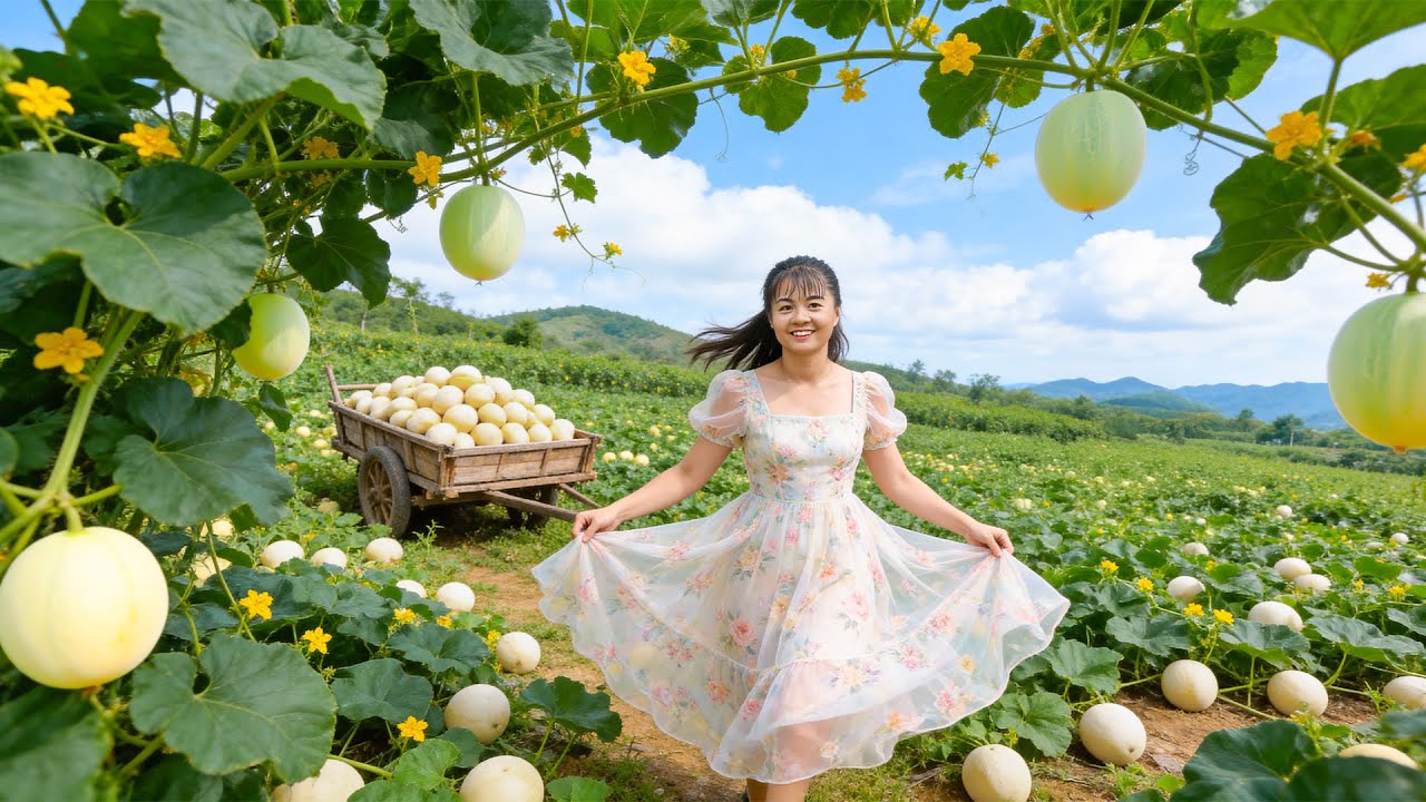 Summer Satisfying Harvest | Harvesting 1000+ Korean Melons on a Rainy Day
