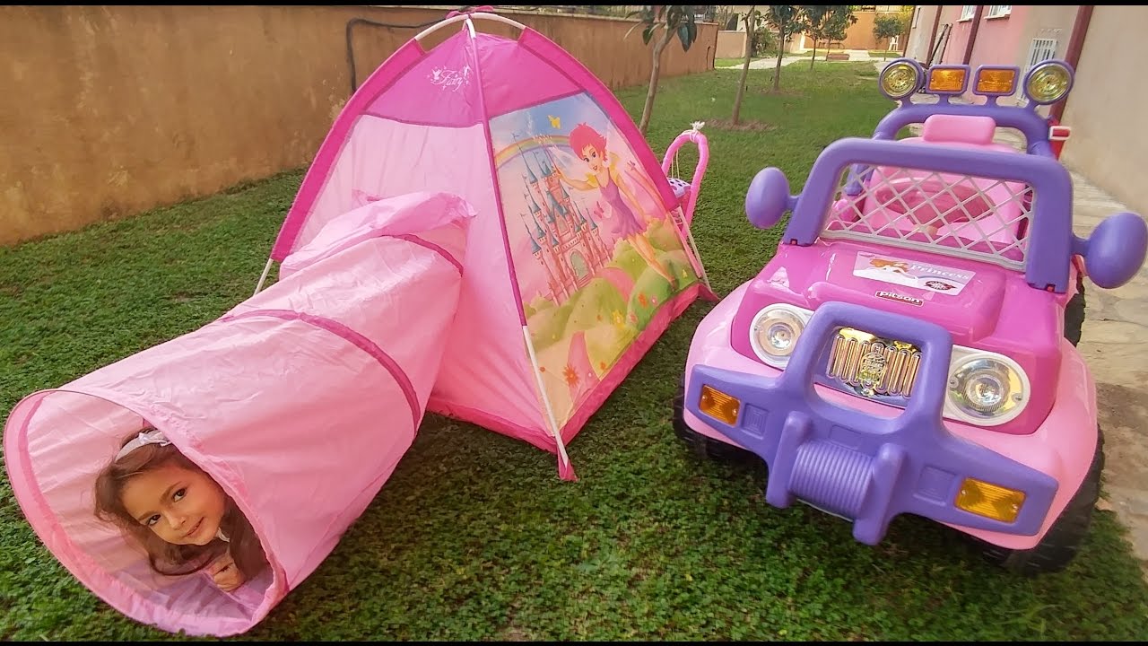Tünel çadırı bahçeye kurduk.Barbie mylittle pony ve elif piknik yaptı, eğlenceli çocuk videosu