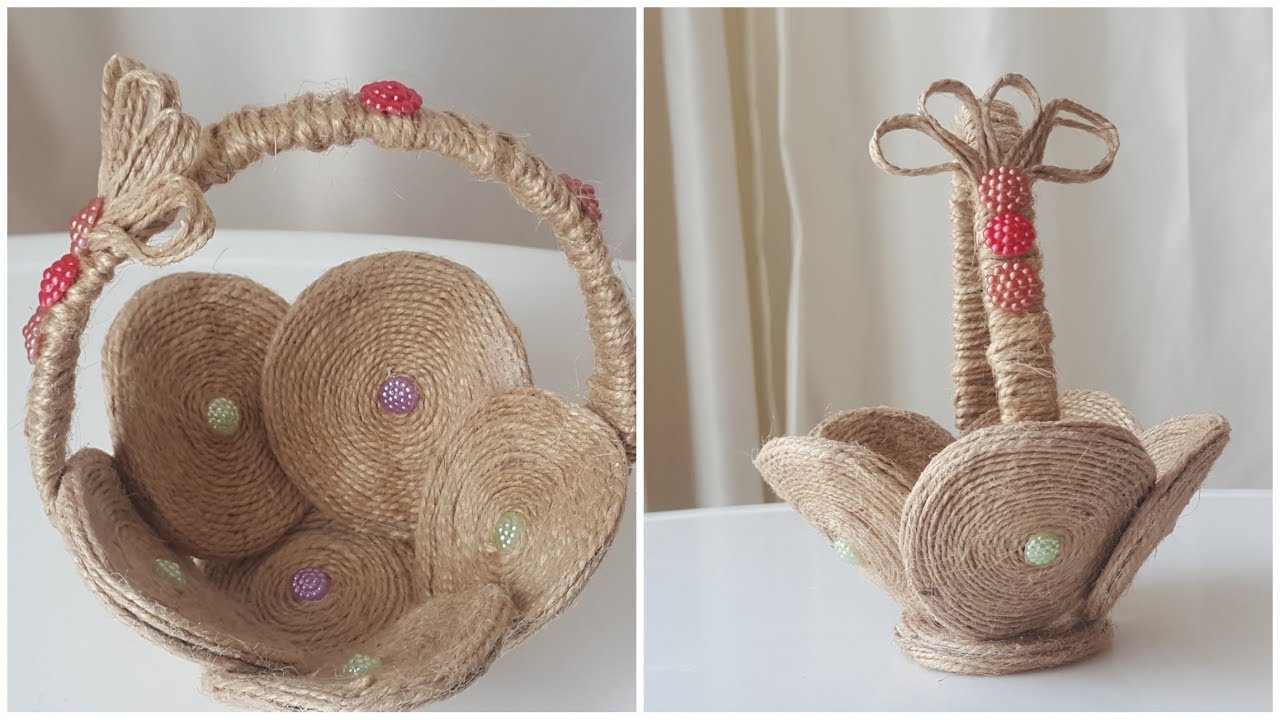 wonderful basket to decorate / simple idea فكرة رائعة لصنع سلة من خيط الخيش