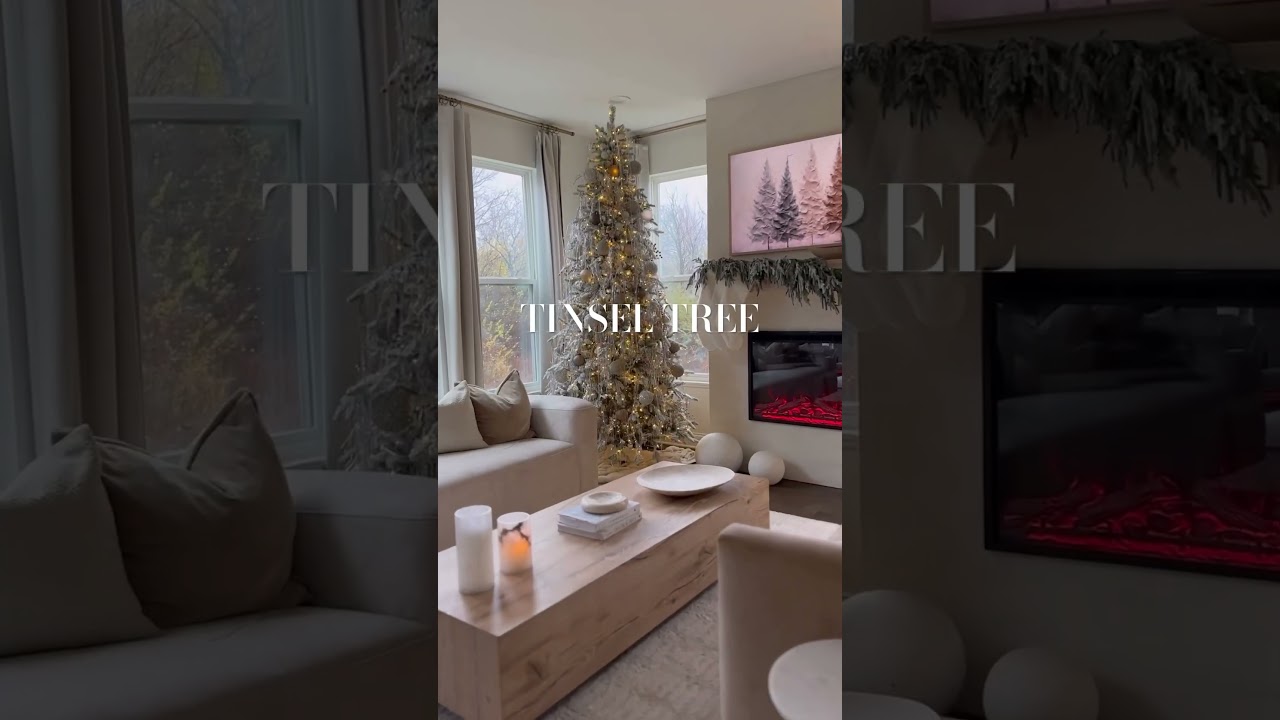 Tinsel tree, keeping is very simple but sparkly #holidaydecor #christmastree  