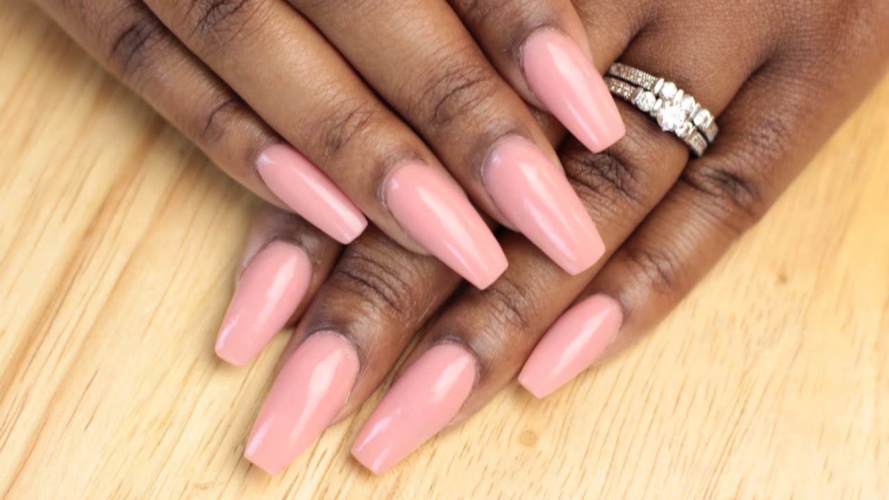 How to Simple Coffin Acrylic Nails - LongHairPrettyNails Pink Nude Acrylic Powder