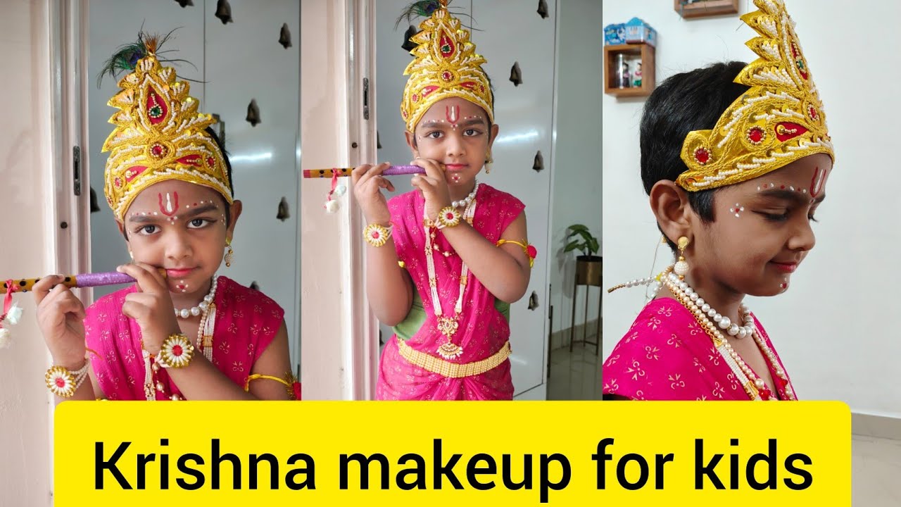 Krishna makeup for kids / krishna fancy dress/Krishna getup for school/Krishna makeover for kids