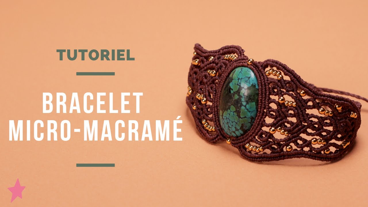 TUTORIEL |  Bracelet Manchette en Micro-Macramé avec Cabochon en Pierre Gemme Serti