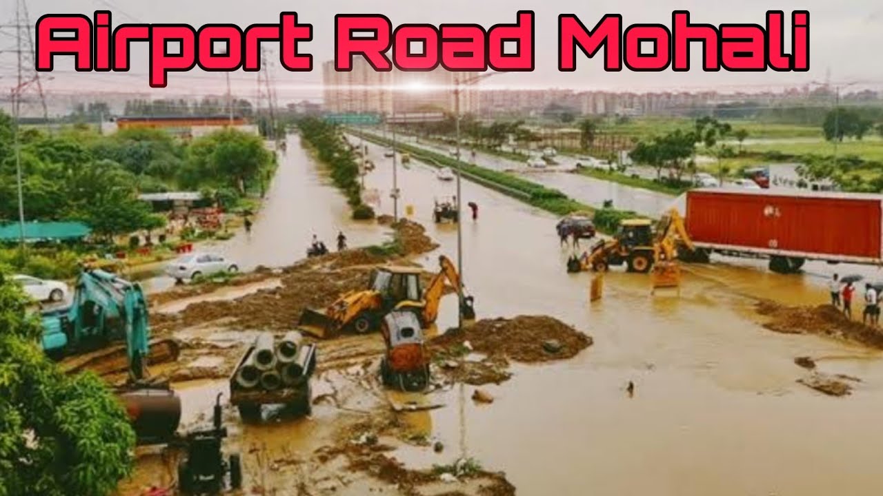 Mohali Airport road heavy rain today #mohali #chandigarh