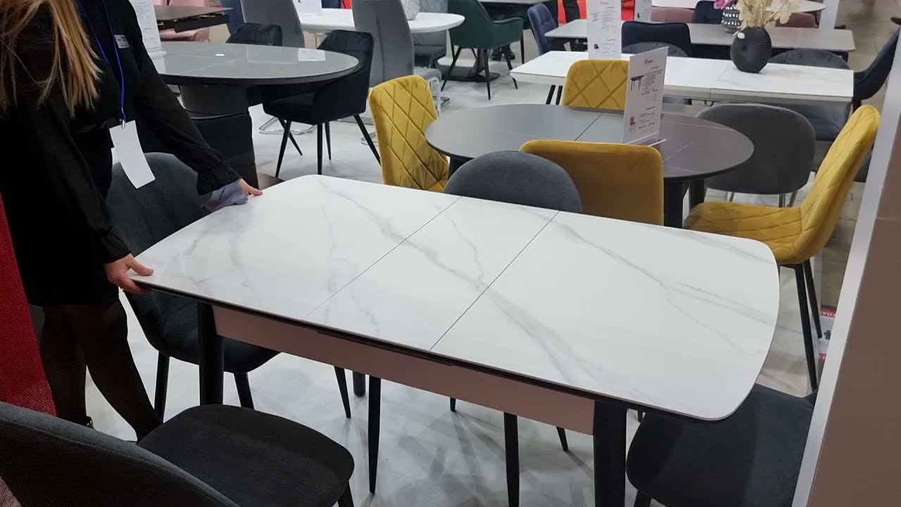 Стол раскладной обеденный Vetro Mebel TM-87 Белый мрамор