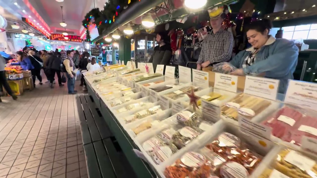 🎭 FIVE MINUTE WALK | Pike Place Market, Seattle 🐟🌞