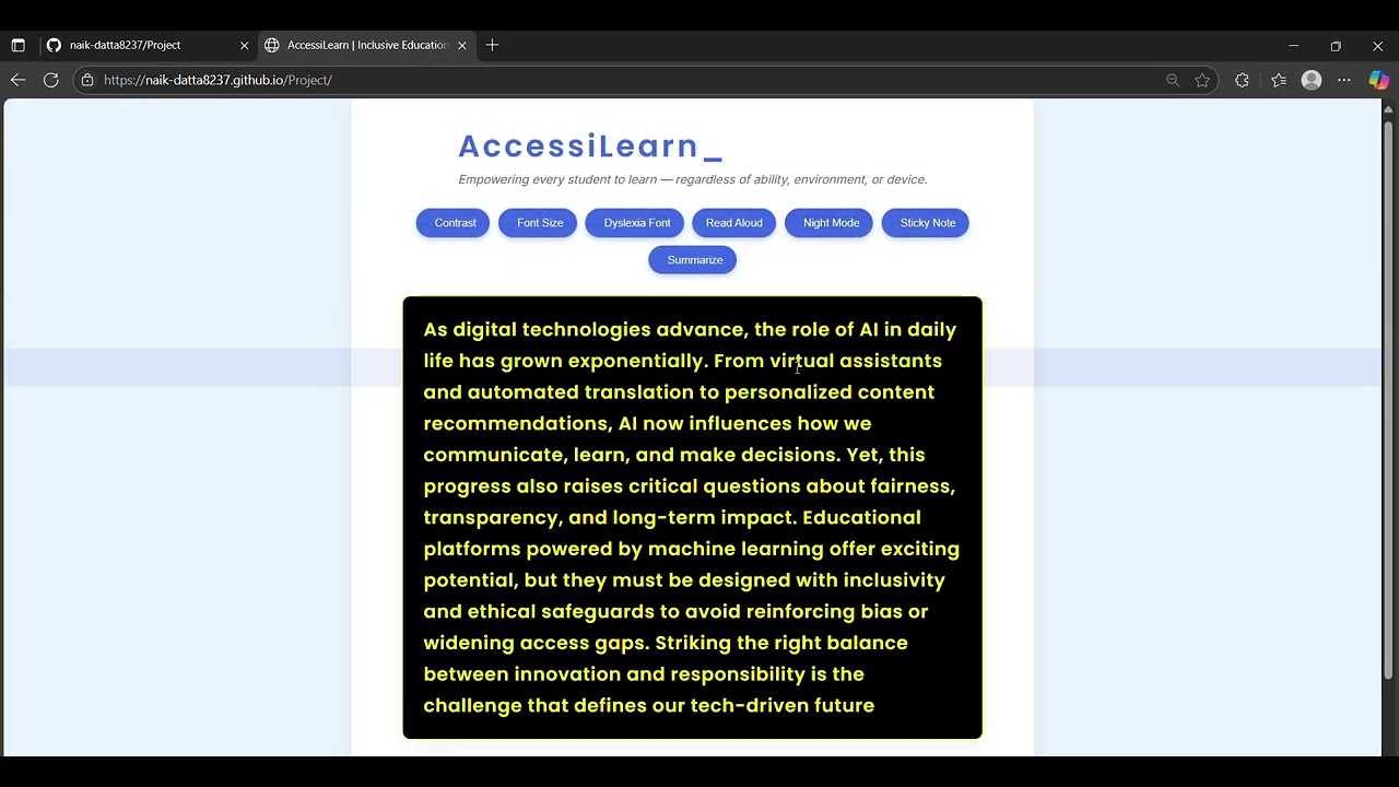 AccessiLearn : AI-Powered Summarization for Inclusive Learning