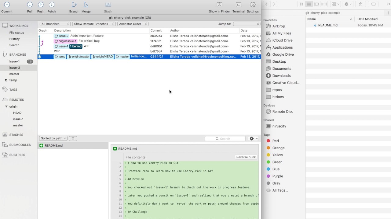 How to use Cherry Pick in Git (SourceTree)