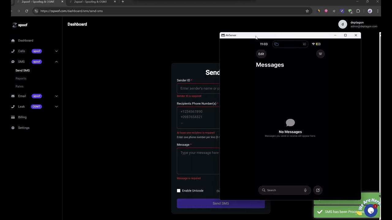 SMS Spoofing, custom sender id API(1800, USA, UK, Romania, Netherlands , Australia, Portugal, Spain)