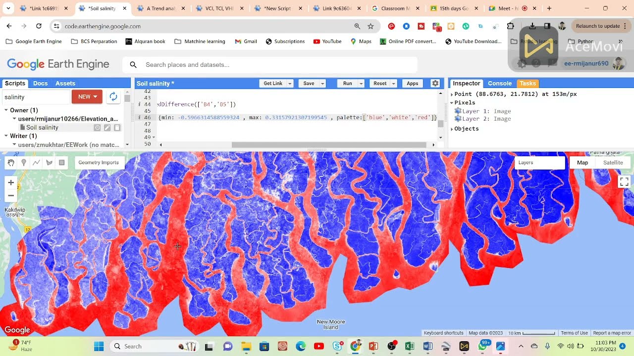 Как рассчитать индекс солености с помощью Google Earth Engine?