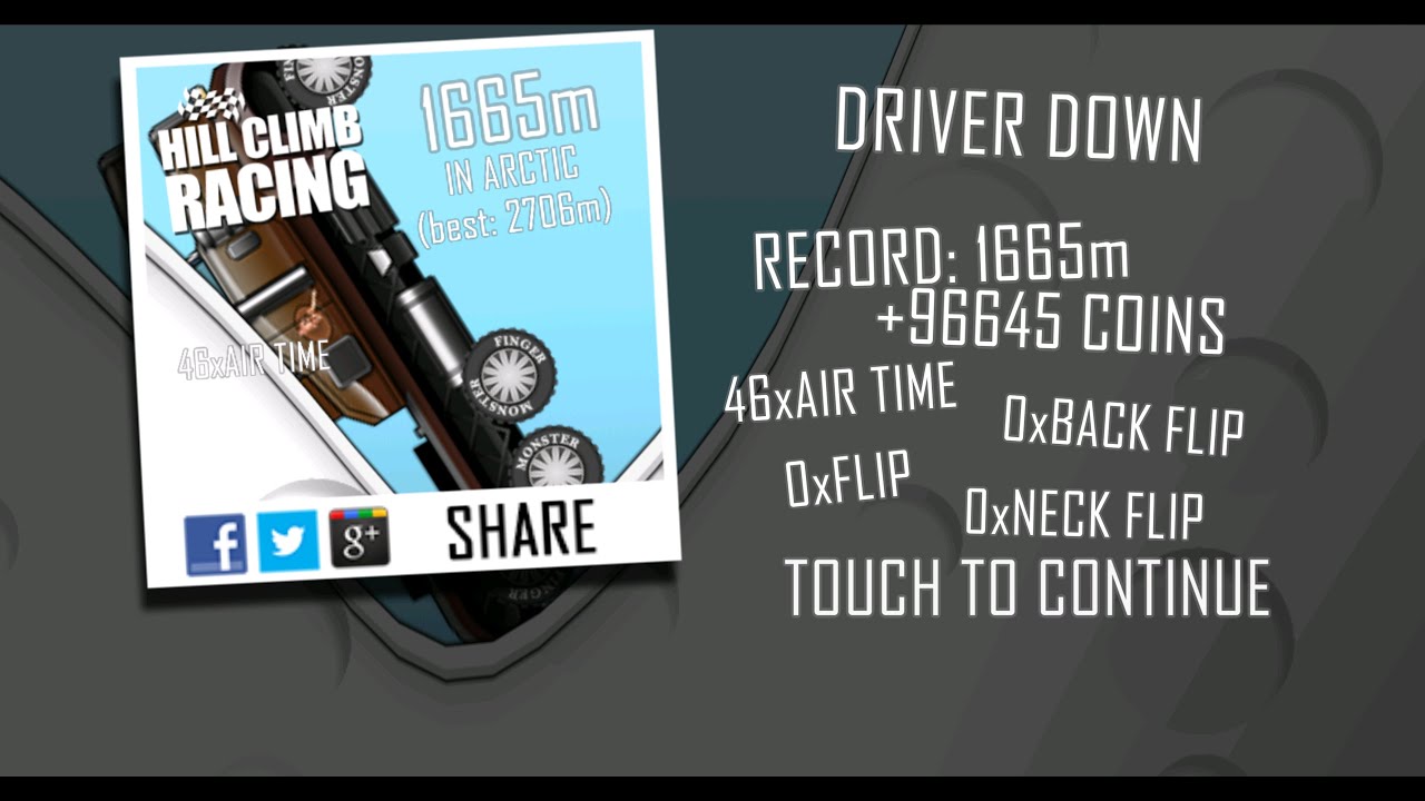 Hill Climb Racing: 1665m in Arctic on Truck (no boosters, no pets, no cartapults)