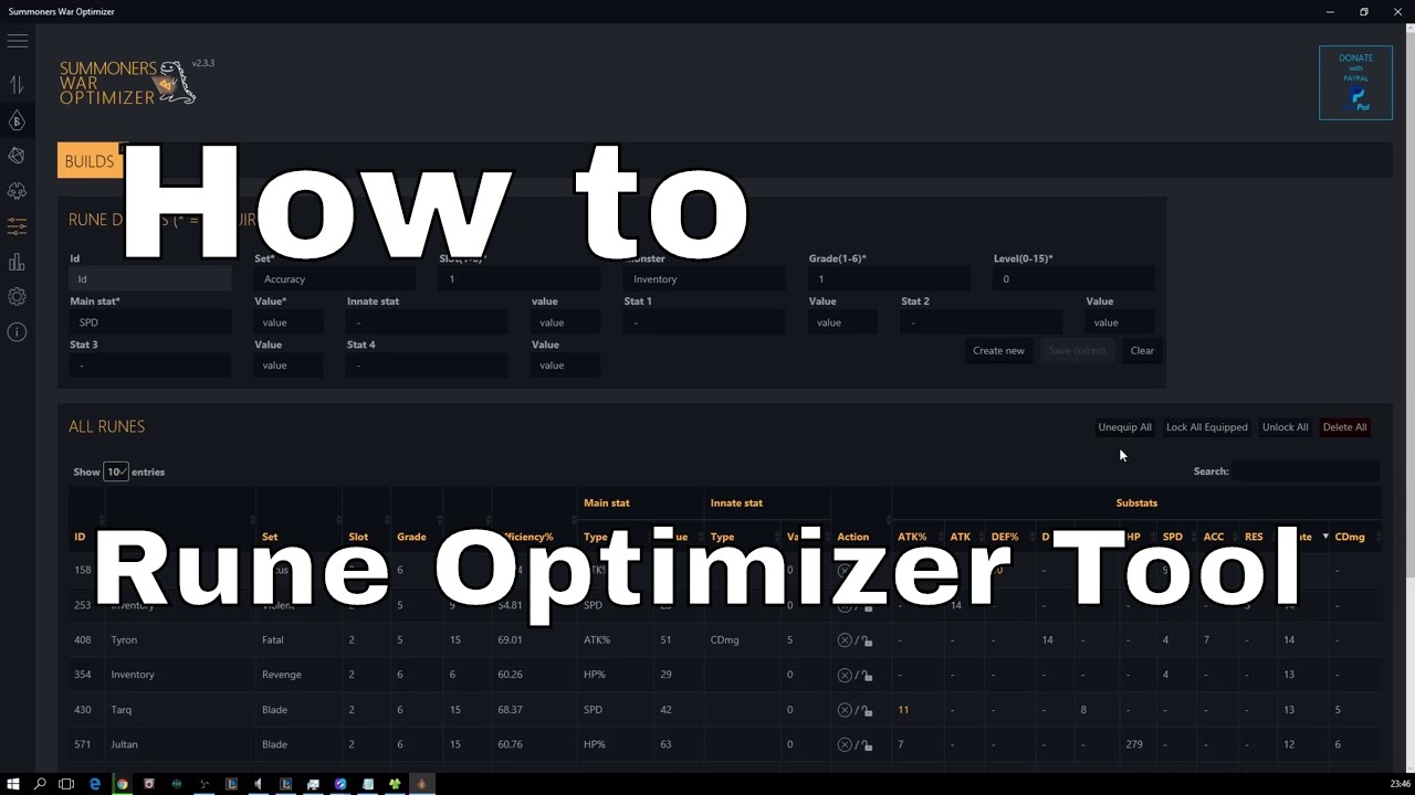 Summoners War [FRR] (Part2): How to use Rune Optimizer Tool (Windows 10)