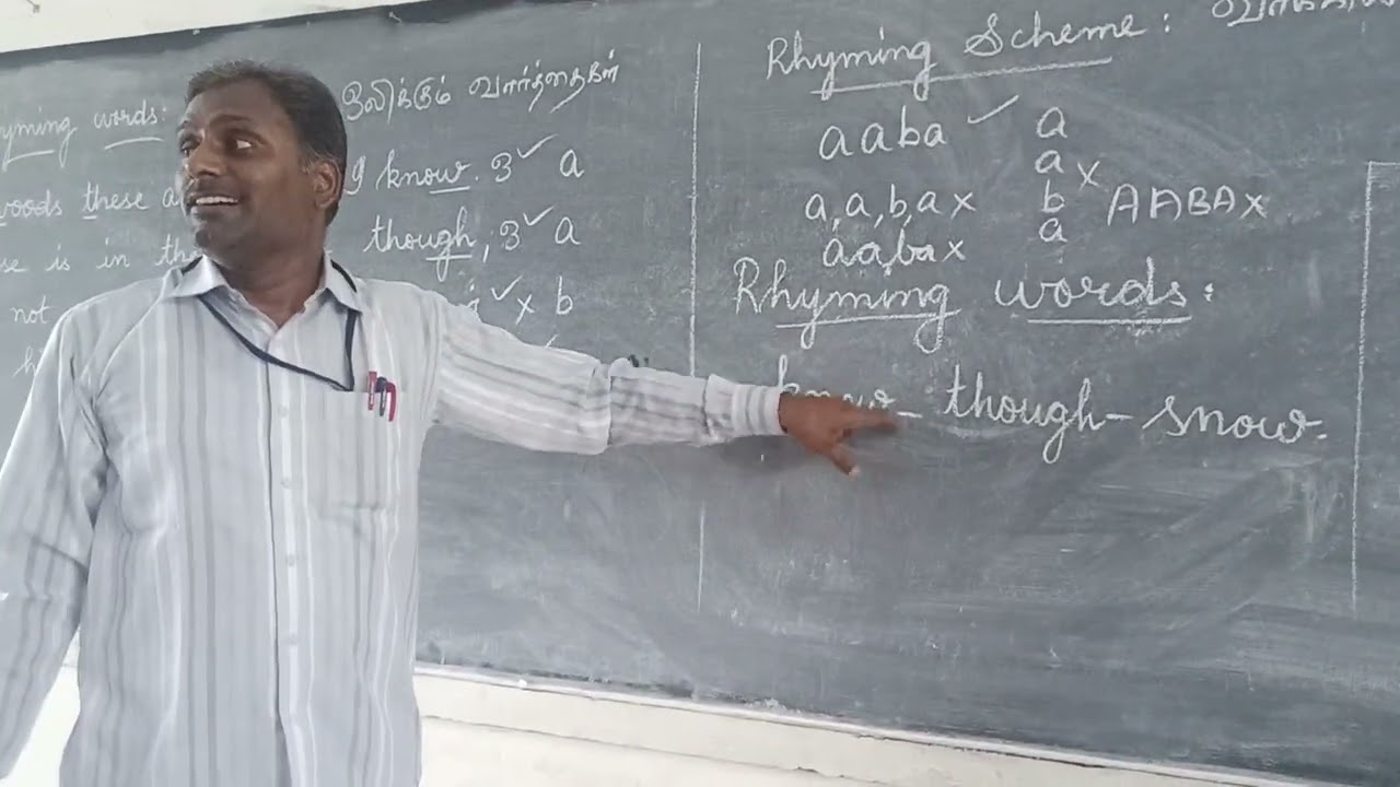 8 ,9 and 10 English. Rhyming words, Rhyming Scheme and Alliteration. Explanation with Tamil meaning