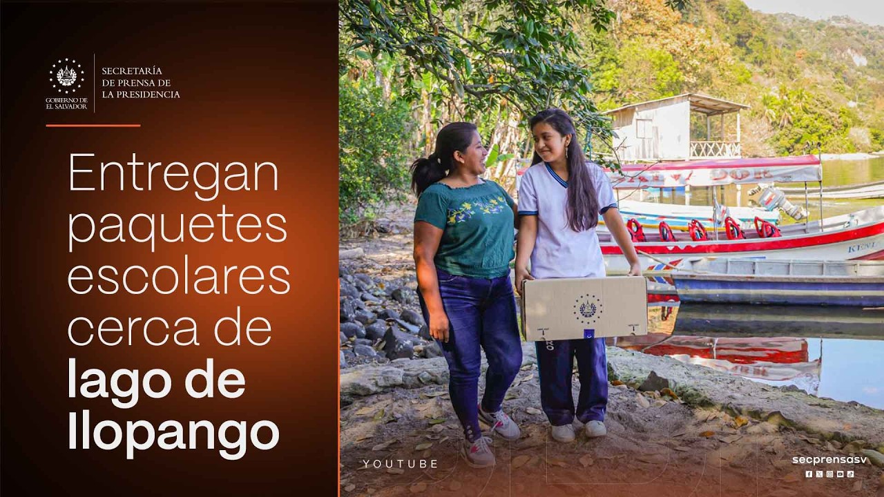 Gobierno del Presidente Bukele entrega paquetes escolares en la ribera del lago de Ilopango