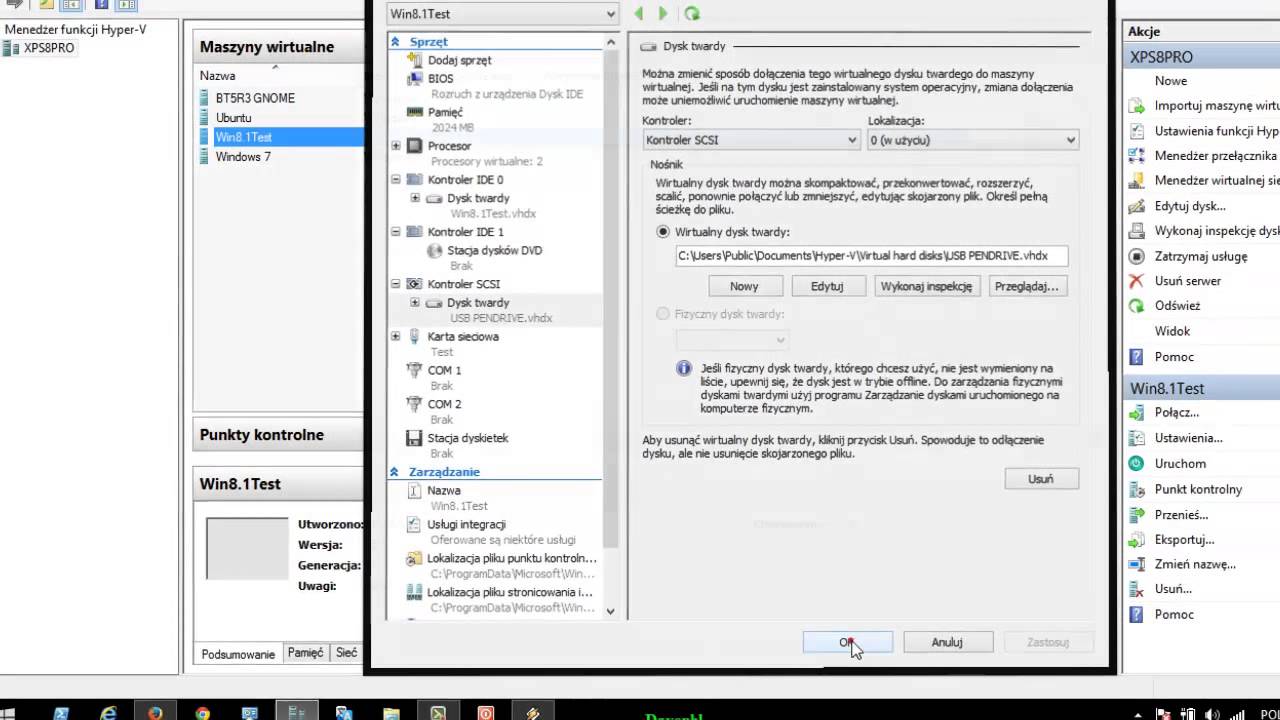 Windows 8.1 Jak Podłączyć USB Pendrive do Wirtualnej maszyny Hyper V.