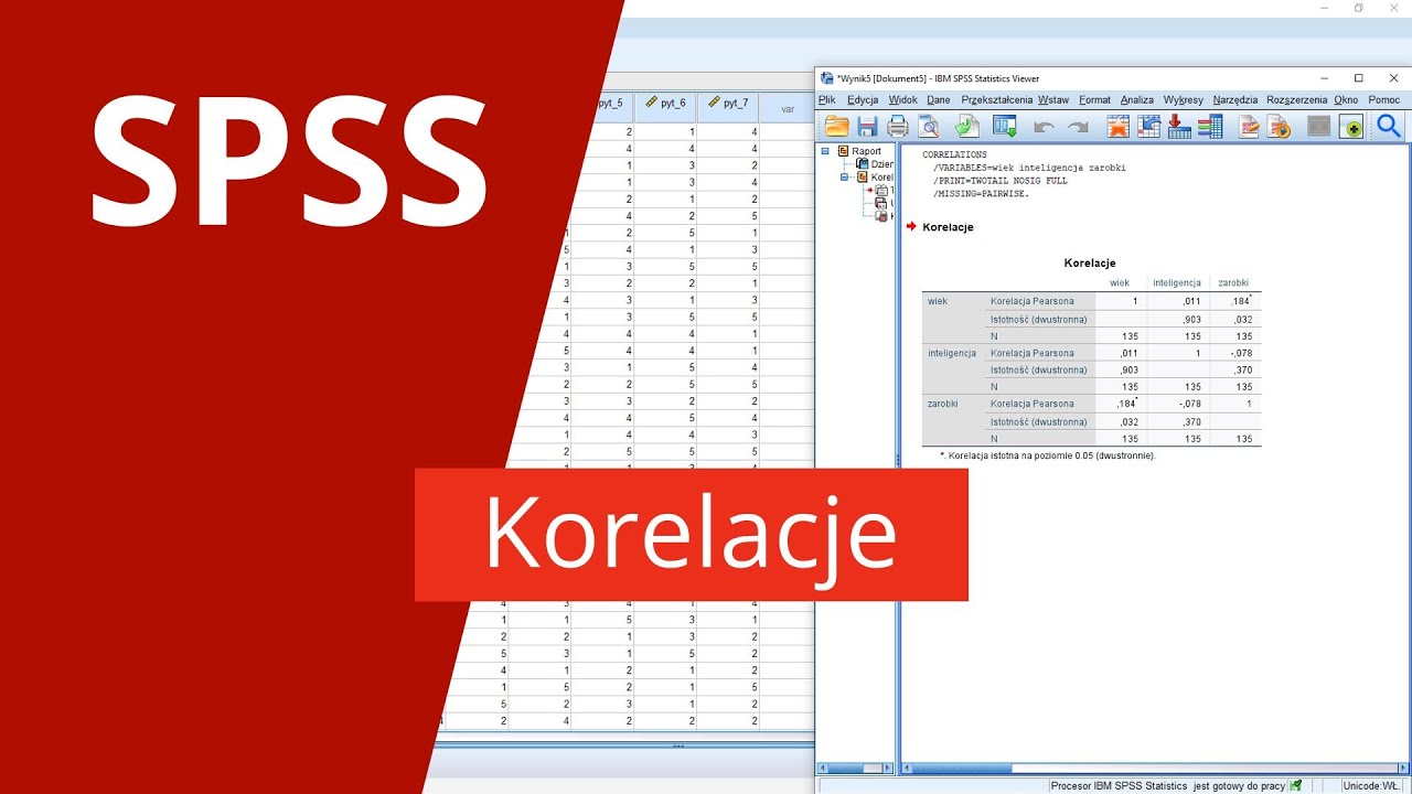 SPSS - jak policzyć korelacje (r Pearsona, rho Spearmana, tau Kendalla)