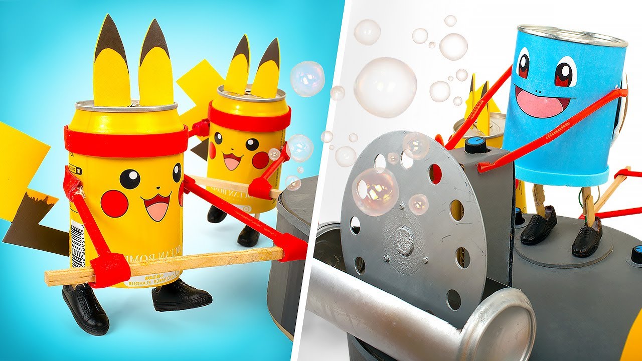 Divertida máquina de burbujas de jabón hecha de latas de refresco